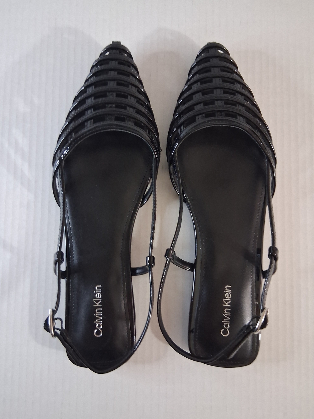 Calvin Klein Glessia 8M Woven Pointed Toe Slingback Black Shoes